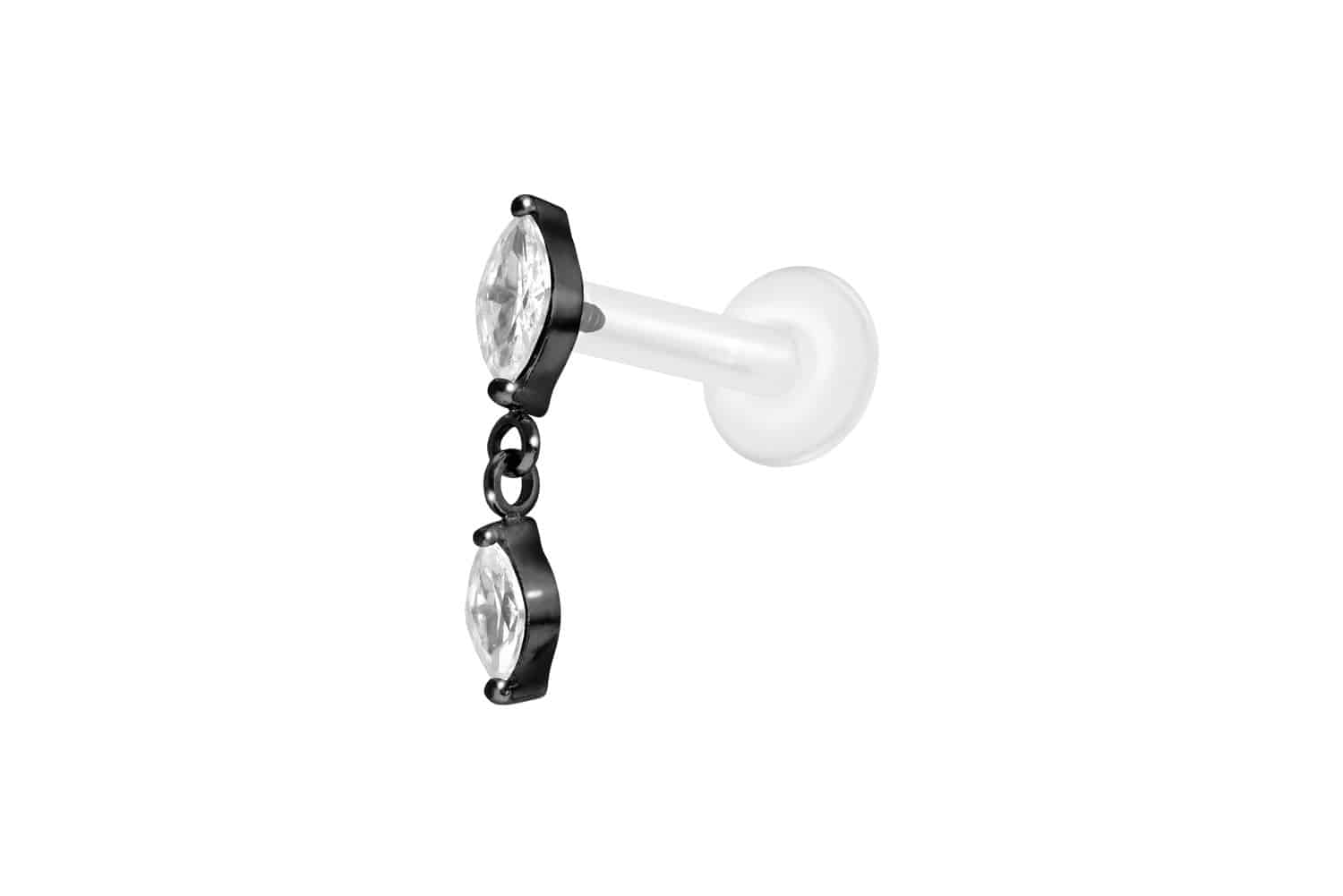 PTFE Labret Piercing mit Innengewinde + Titan-Aufsatz 2 KRISTALLTROPFEN